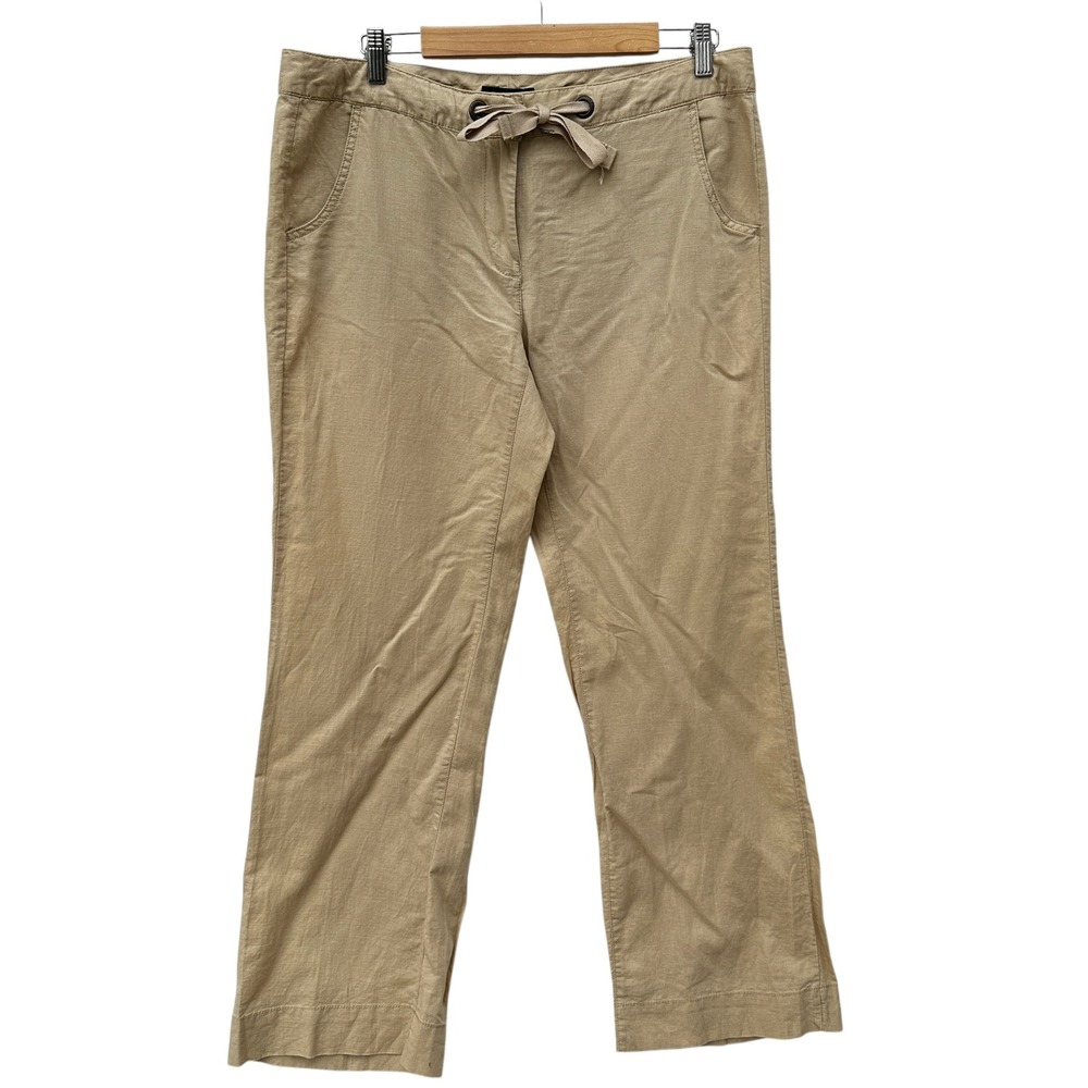 Tommy Hilfiger Pants Linen Blend Drawstring Casual Minimalist Khaki Size 12‎